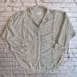 We The Free Stripe Top Artisan Relaxed Blouse Bohemian Linen Blend Natural Large